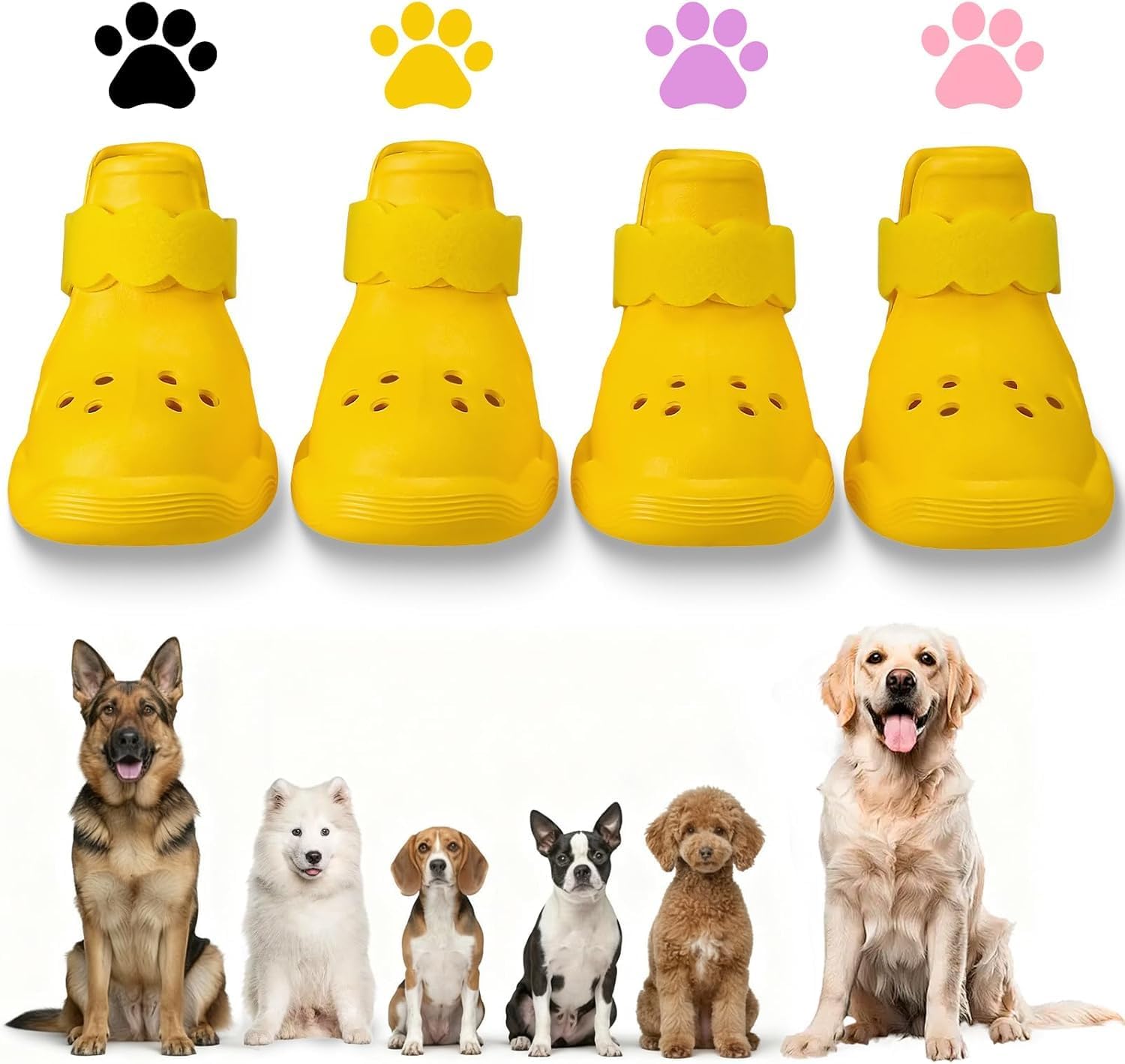 Dog Shoes for Hot Pavement and Snow – Waterproof, Non-Slip, Breathable Booties with Adjustable Straps for Small, Medium and Large Dogs (Yellow, XXL)