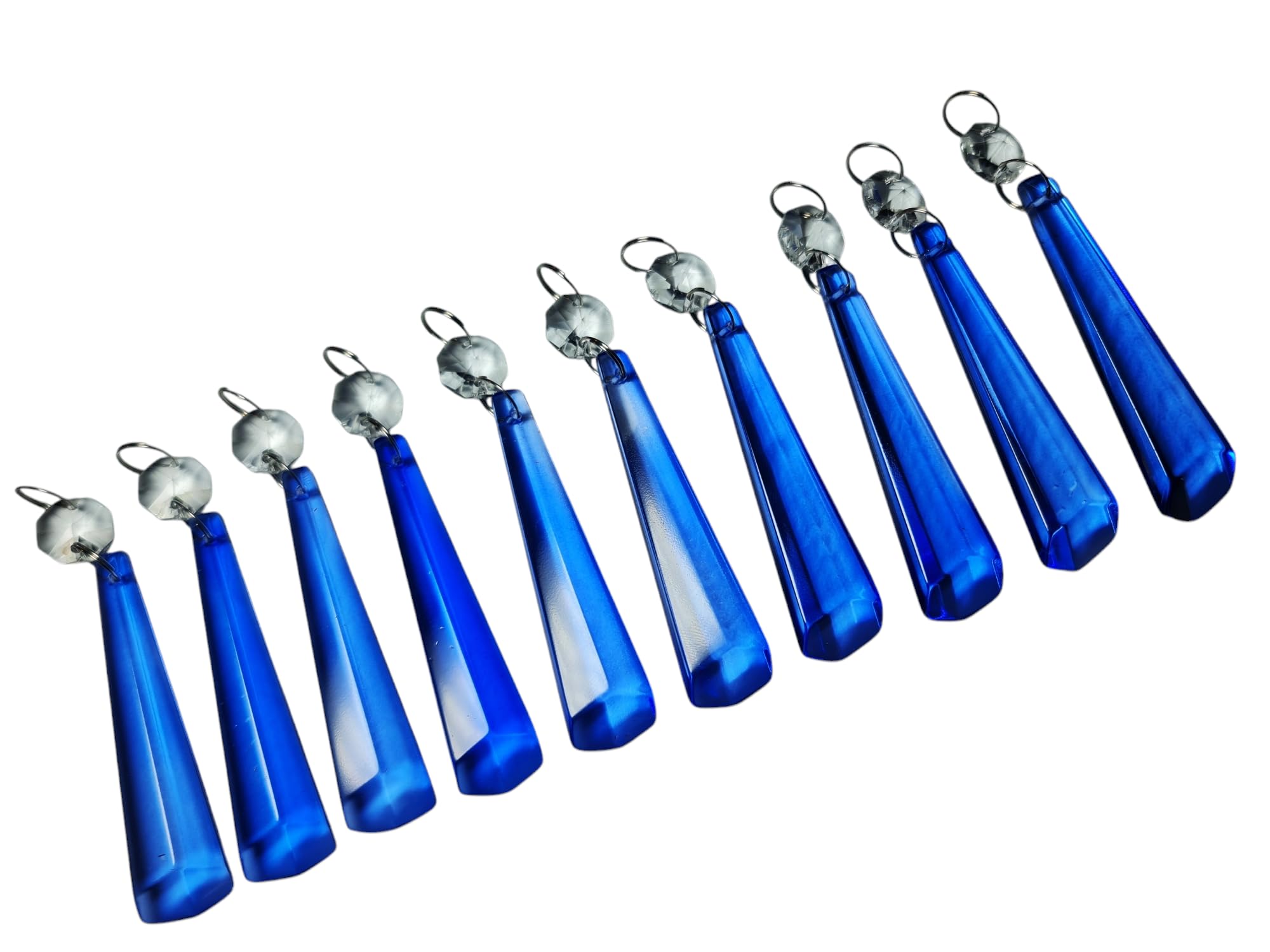 10 Retro Colour Chandelier Drops Droplets Cut Glass Crystals Beads Prisms Christmas Tree Ornaments Vintage Wedding Decorations Light Lamp Parts (BLUE PEG)