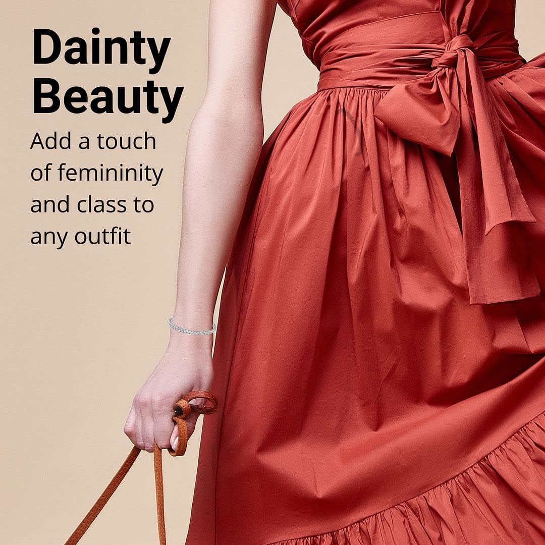 Stainless Steel Tennis Bracelet - Adjustable Cubic Zirconia Bracelet for Women - Dainty CZ Crystal Bridal Bracelets - 7" Length with a 2" Extender Costume Jewelry for Women Christmas Gifts - Image 5