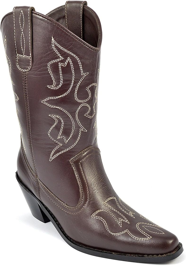 Womens Brown Leather Cowboy Boots Handmade Riding Shoes Style 6013 Size 3 4 5 6 7 8