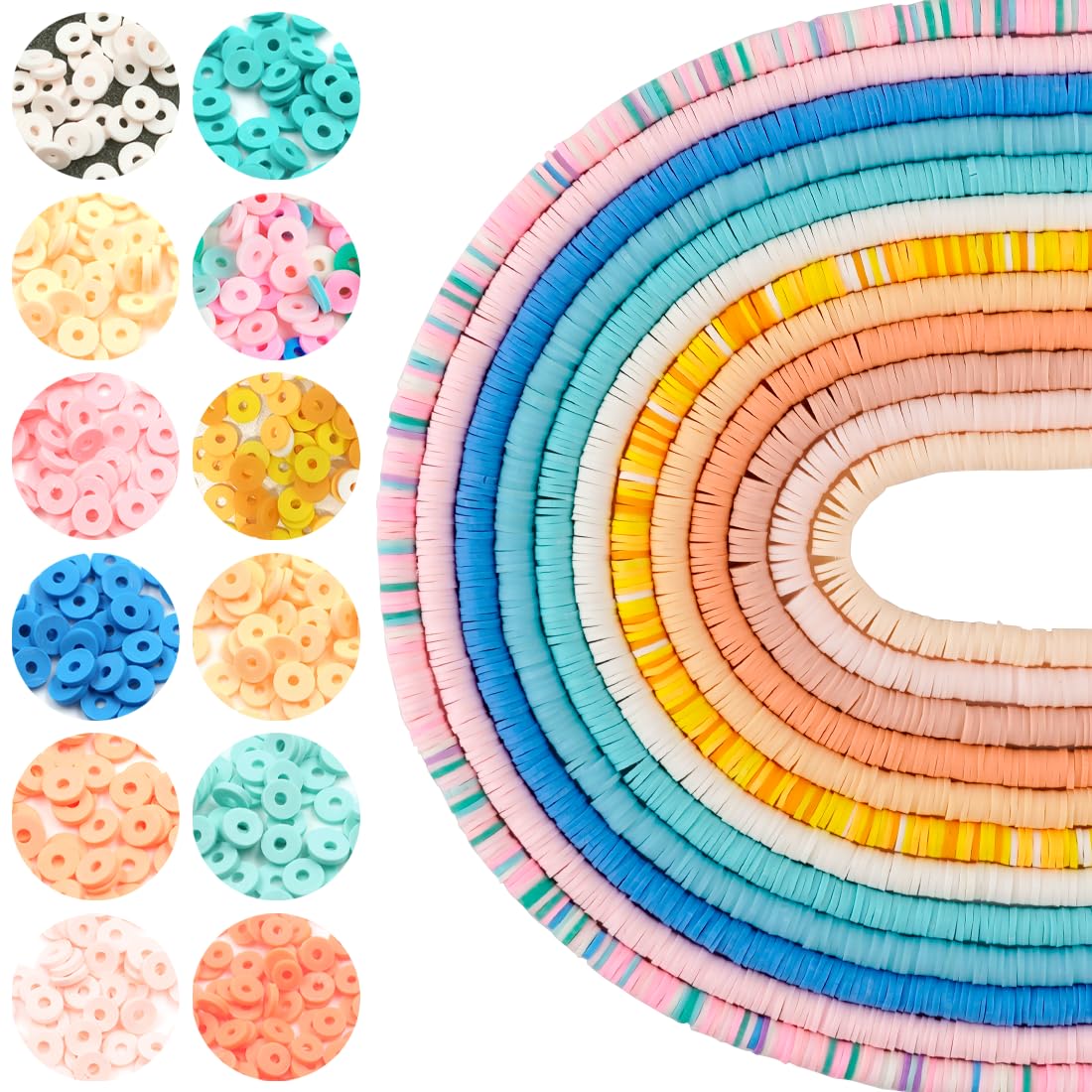 HERZWILD Heishi Perlen Set - 3600 Bunte Tonperlen Für Schmuck DIY