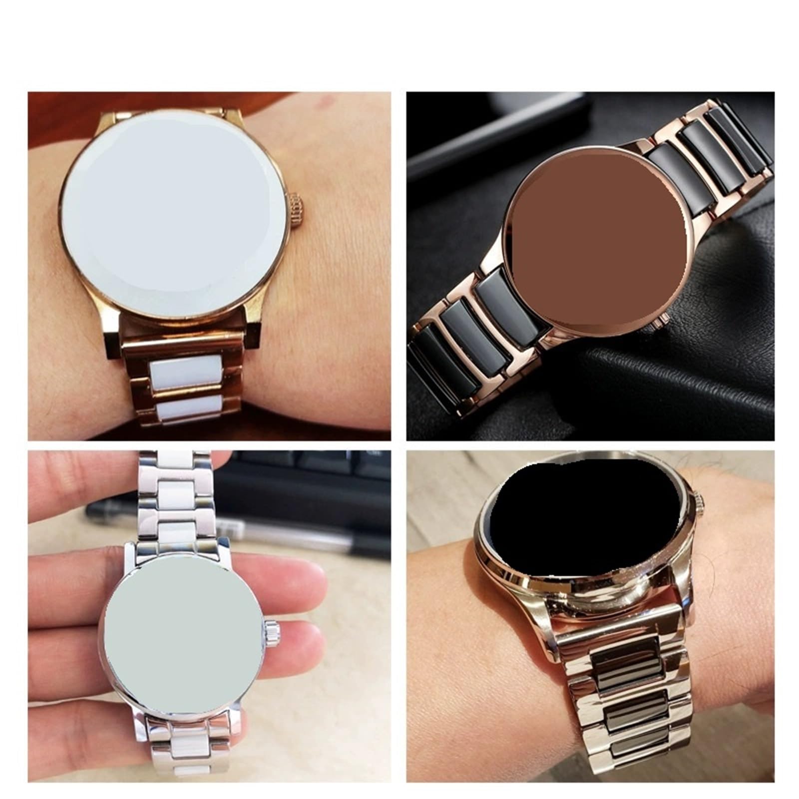Szybkozłączka ze stali nierdzewnej, ceramiczny pasek do zegarka, męski, damski, modna bransoletka, 12, 14, 16, 18, 20, 22 mm, czarno-biały, różowo-złoty pasek