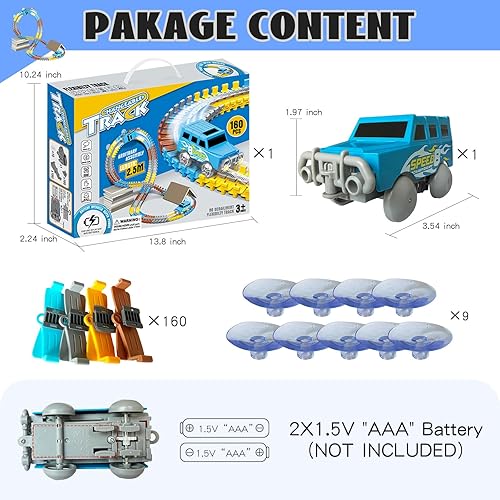 Miniatura 3 de Juego de pistas de carreras flexibles con 2 autos de carreras eléctricos, regalo de cumpleaños para niños y niñas de 3, 4, 5, 6, 7, 8, 9, 10, 11, 12