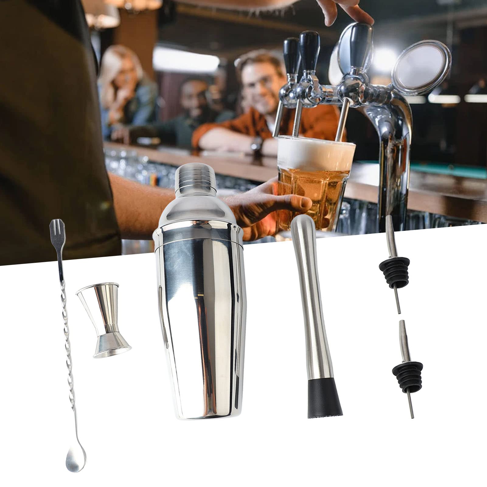 6 Piece Cocktail Shaker Bartender Kit, Stainless Steel Kit for Drink Mixing Home Lounge Party 750ml