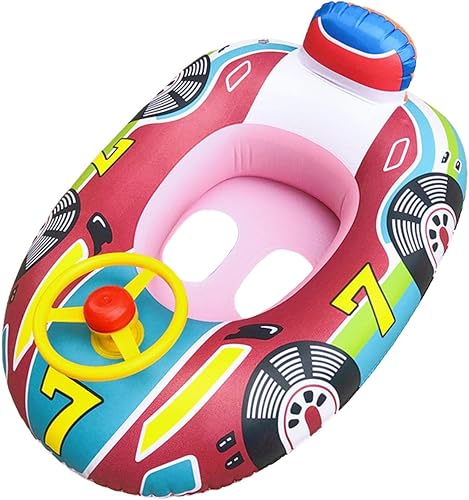 SuTL Inflatable Babies Pool Float - Automobile Babies Swimming Floats with Safety Seat,Pool Float with Safety Bottom Support & SteeWheel