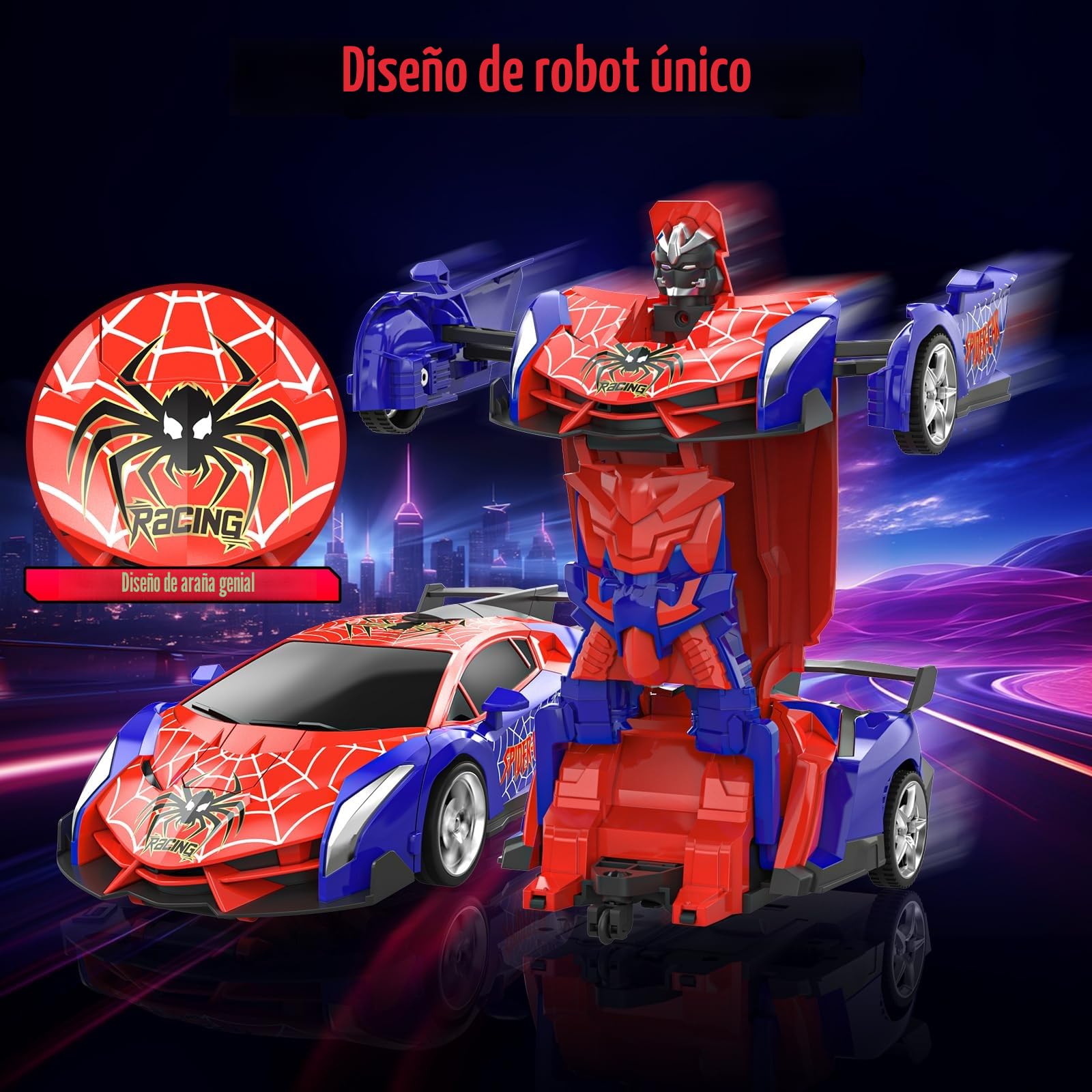 Coche Teledirigido Robot, Spider Transformar RC Carro Radiocontrol Remote Car Juguete Niños Niñas 3 4 5 6 7 8 9 10 Años 2.4GHz Modelo Escala 1/18 Recargable, Juego Vehículo Regalos Cumpleaños Navidad