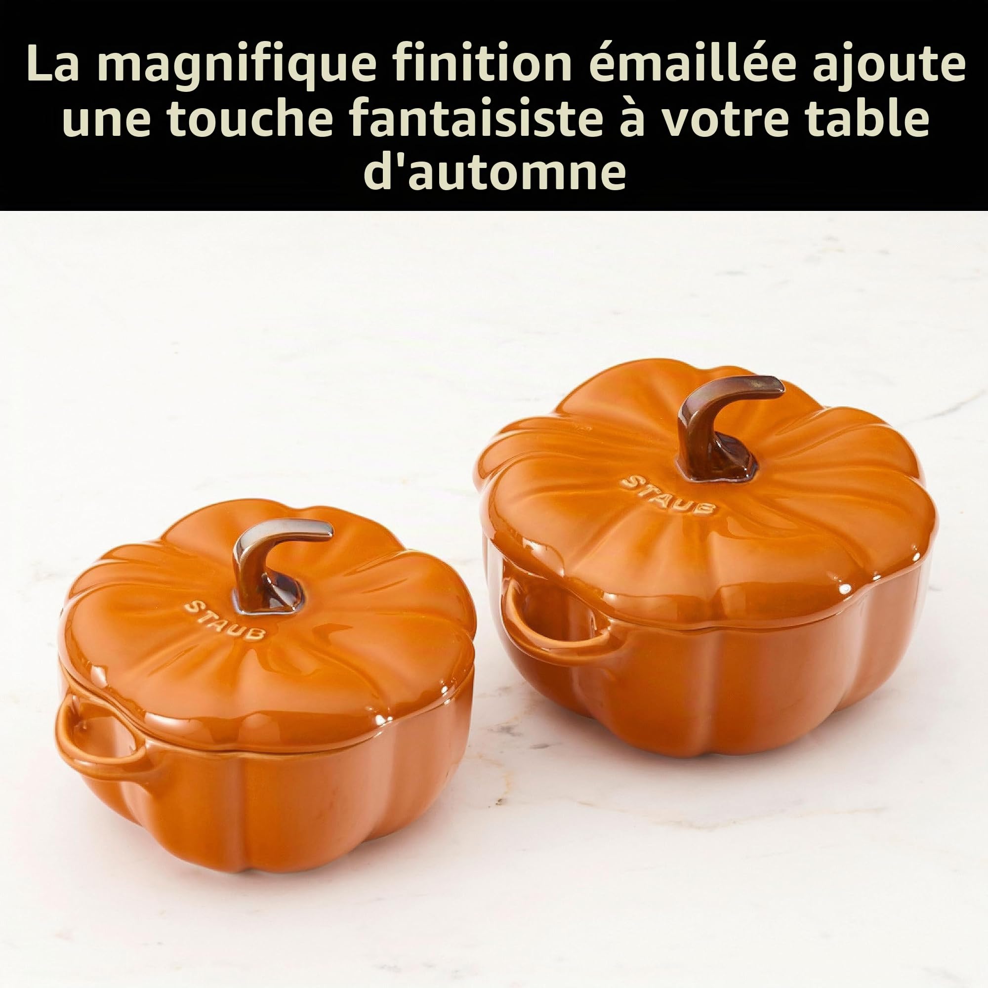 STAUB Petite céramique de 0,5 l, passe au four et à la cuisinière jusqu'à 300 °C, plat à citrouille, pâtisserie, moule à bonbons, orange brûlé