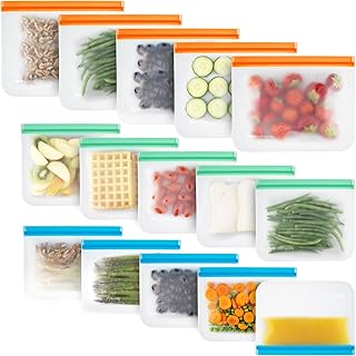 Reusable Freezer Bags | 15-Pack | M, L & XL Reusable Ziplock Bags | BPA ...