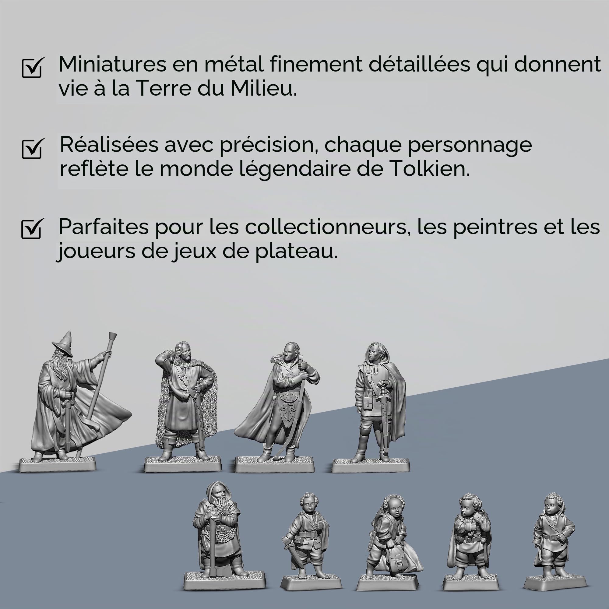 The Fellowship of the Ring Box Set MB689 Lot de 9 figurines de collection en métal 32 mm