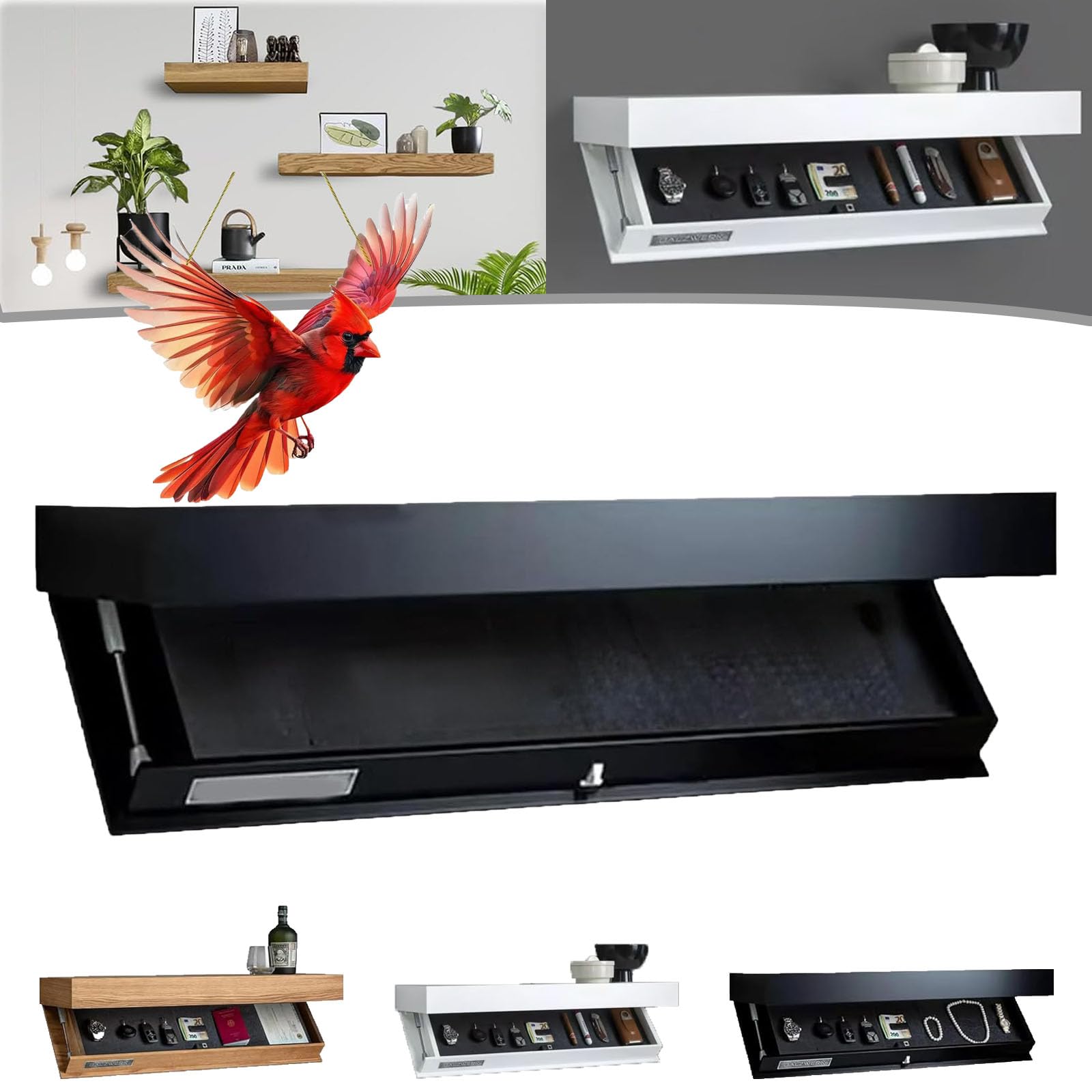 Magic Flap Wall Shelf with Hidden Secret Compartment, Concealed Floating Shelf, Wallboard with Secret Compartment, Hidden Compartment for Living Room or Office (Black)