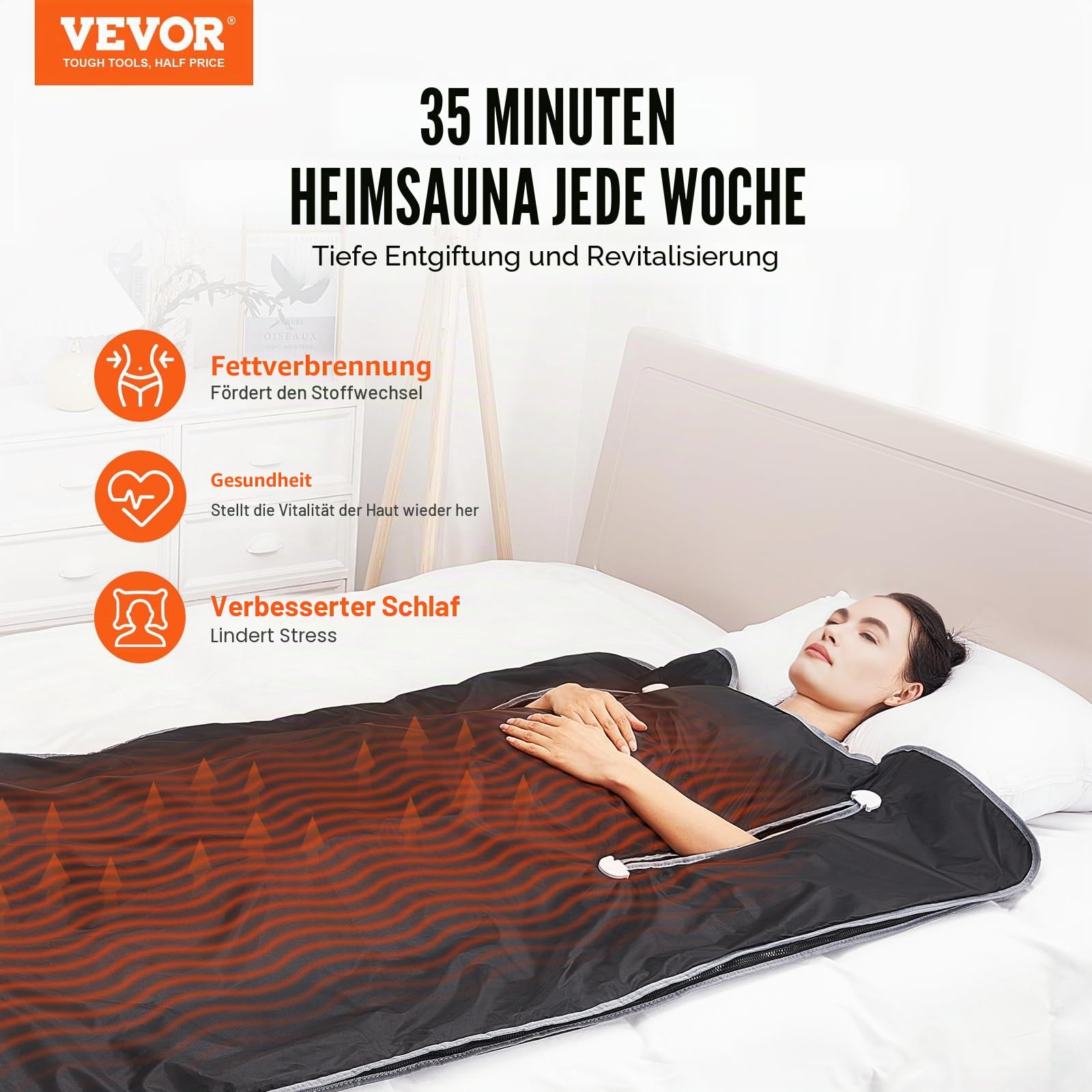VEVOR 520W Infrarot Saunadecke 1900x900mm Sauna Blanket 1-6 Stufen (35°C-85°C) Infrarotdecke 40-Minuten-Fettverbrennung Heizdecke 5-Schicht-Sicherheitsmaterialien Heizmatte Körper Abnehmen Fitness