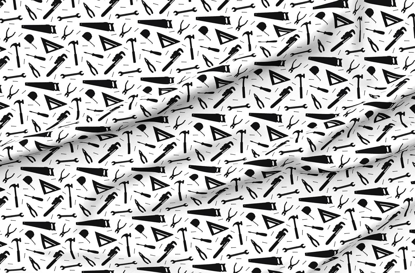 Spoonflower Fabric - Masculine Construction Tools Tool Box Hammer Wrench Black White Printed on Upholstery Velvet Fabric Fat Quarter - Upholstery Home Decor Bottomweight Apparel