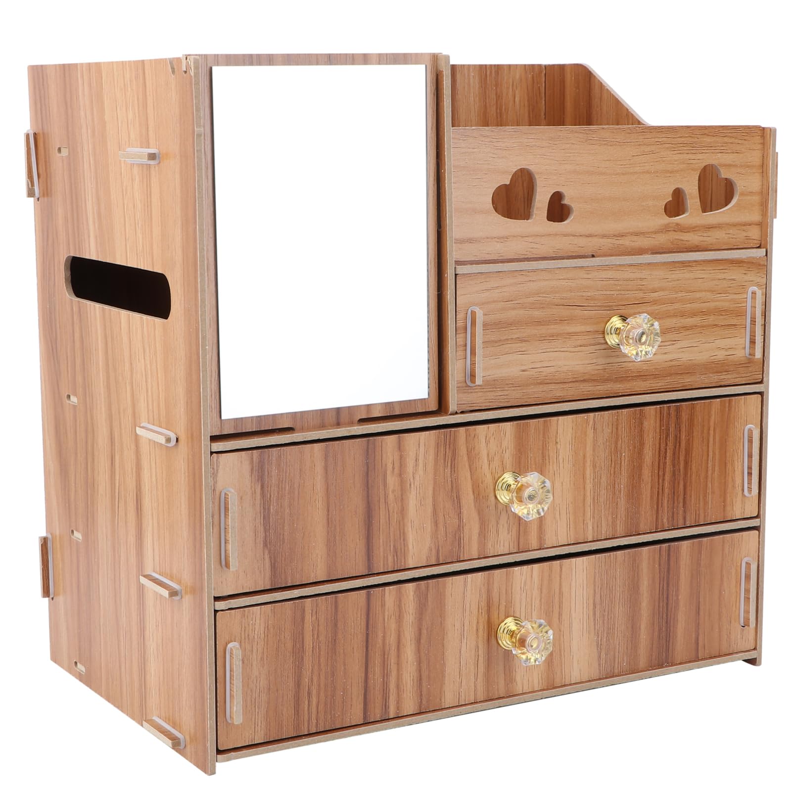 Organizer Cosmetici da Scrivania in Legno Marrone Specchio