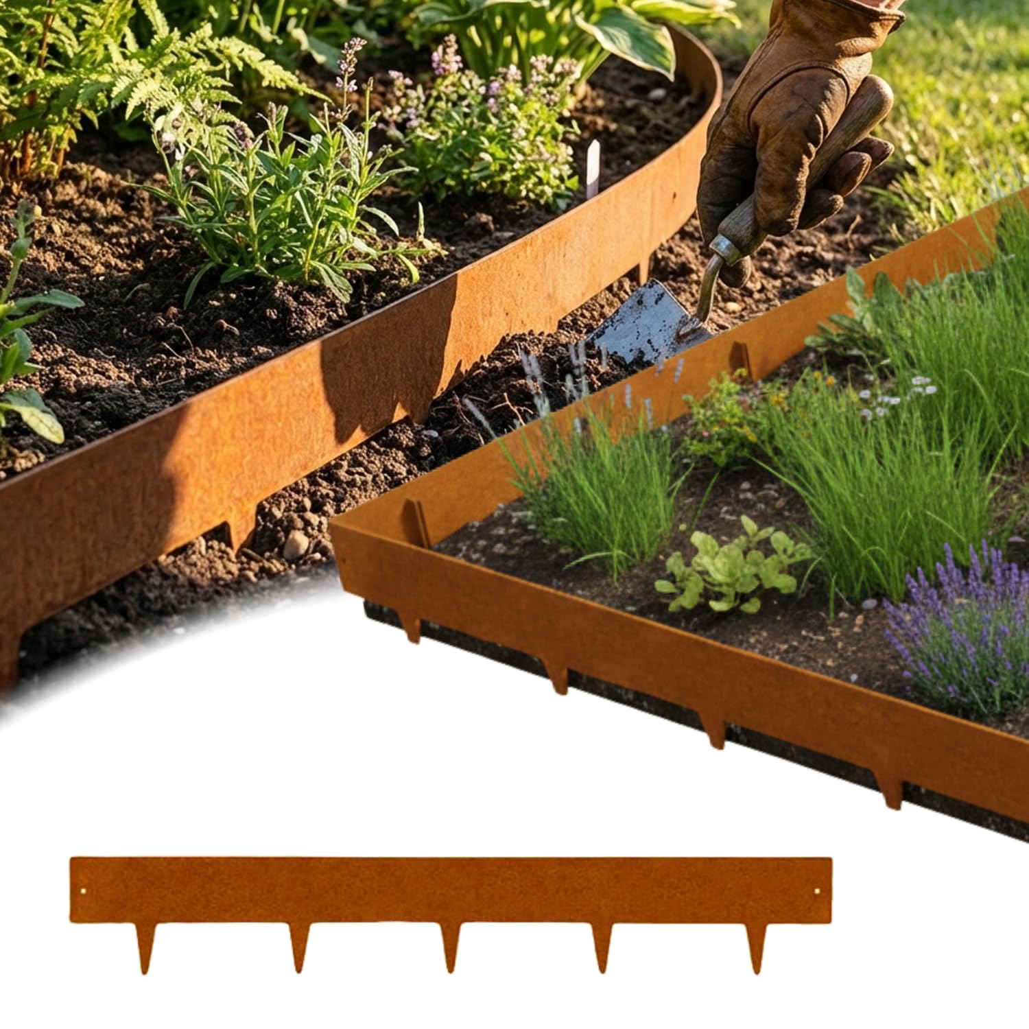 Rori Cortenstahl Rasenkante 10 m - 10 cm Höhe - abgerundete Oberseite - 10 x 1m Rasenkanten biegen - DIY Lawn Edging - Umzäunung für Obstgärten - Beeteinfassung
