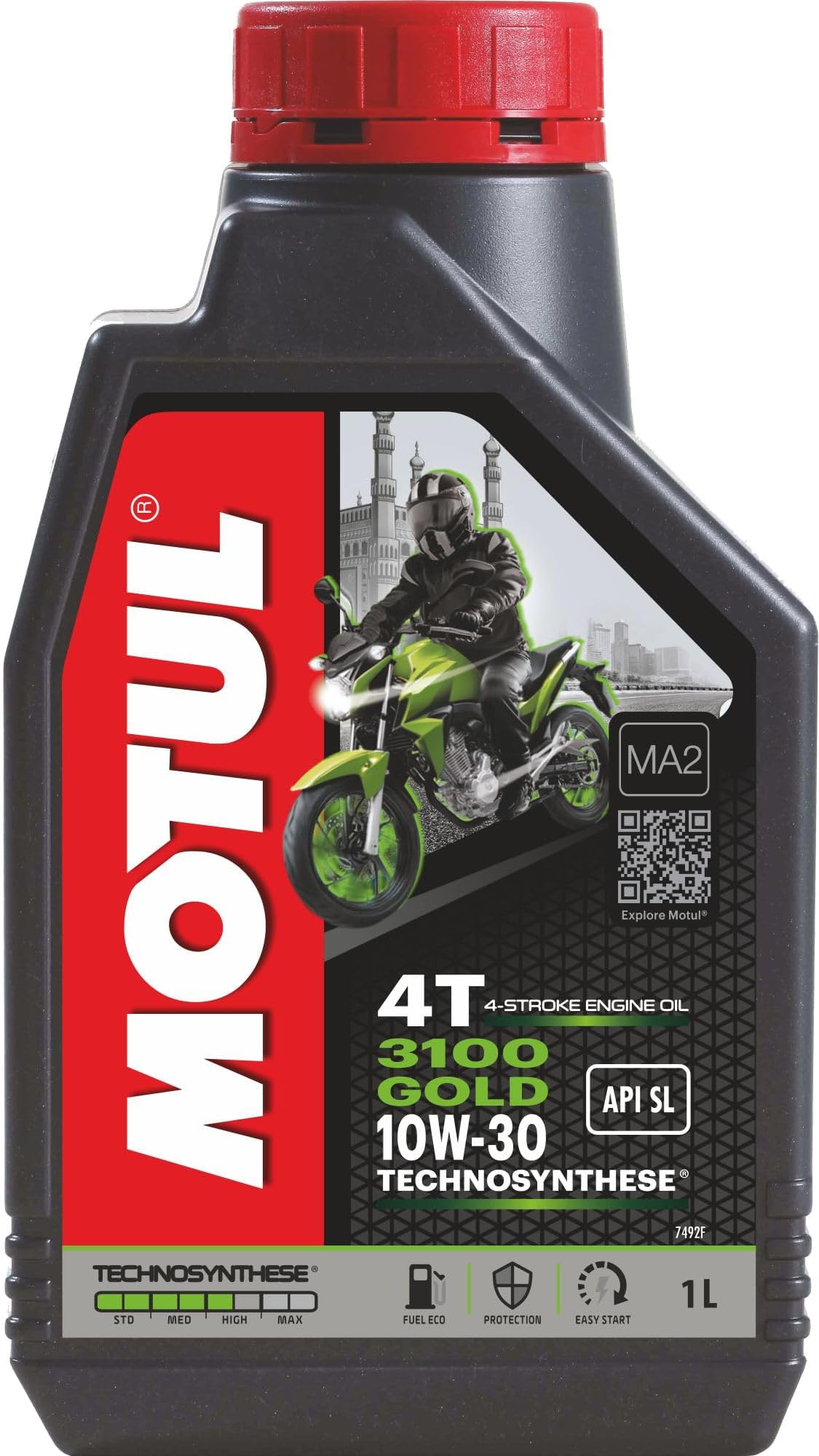 Motul 3100 4T Gold 10W30 API SM Technosynthese High Performance Semi Synthetic Engine Oil for Bikes (1 L)
