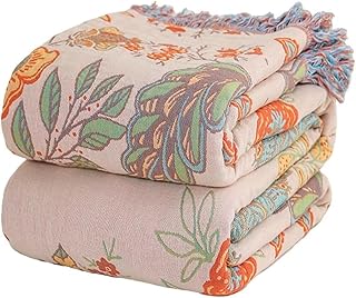 Boho Throw Blanket for Bed 100% Cotton Bohemian Blankets Ultra Soft Woven Muslin Decorative Blankets All Seasons Vintage Quilt Knitted Blanket for Sofa Chair(Orange, 60"x80")