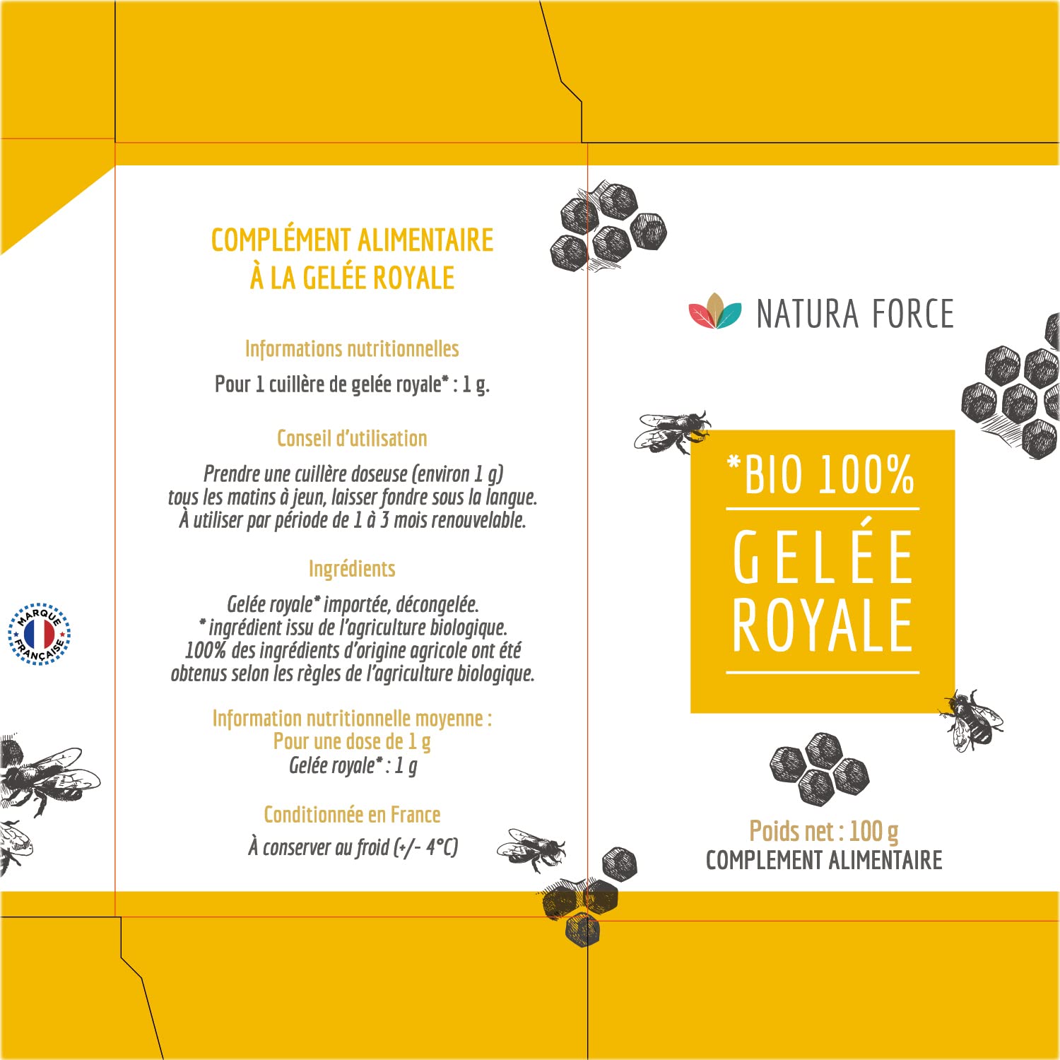 Gelée Royale Bio 100% Pure 100g - Complément Alimentaire Naturel - Énergie, Immunité, Vitalité - Riche en Vitamine B