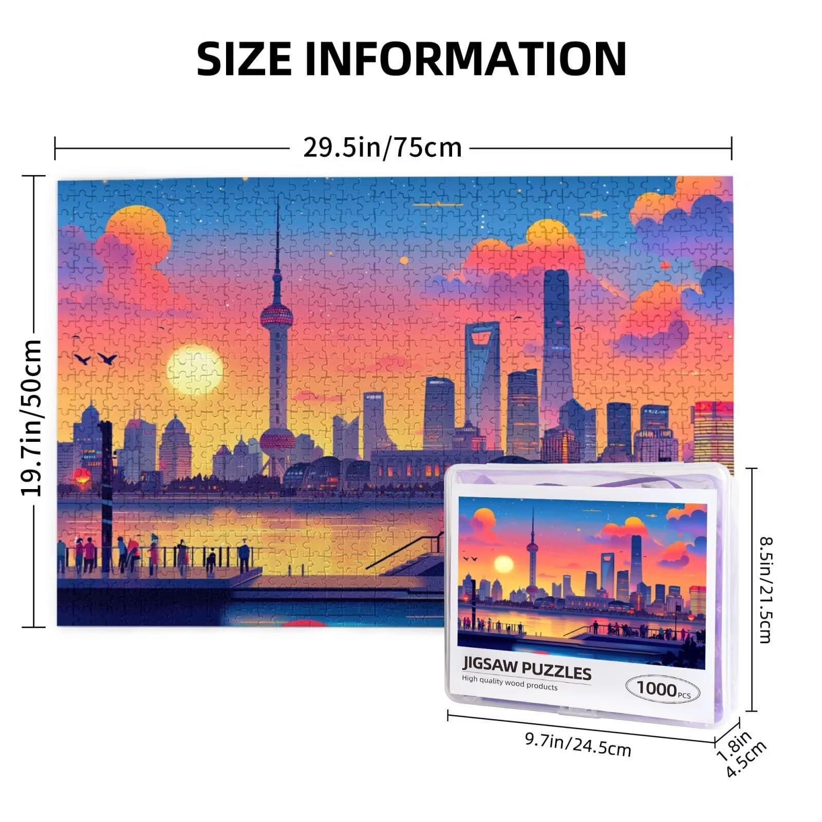 Ville Puzzle 1000 Pièces Adultes Puzzle Paysage Motif Design avec Emballage Cadeau pour Cadeau Femme, Activité Familiale Stimulante Débutants pour Decoration Chambre Murale Maison 75 x 50 cm -42Y