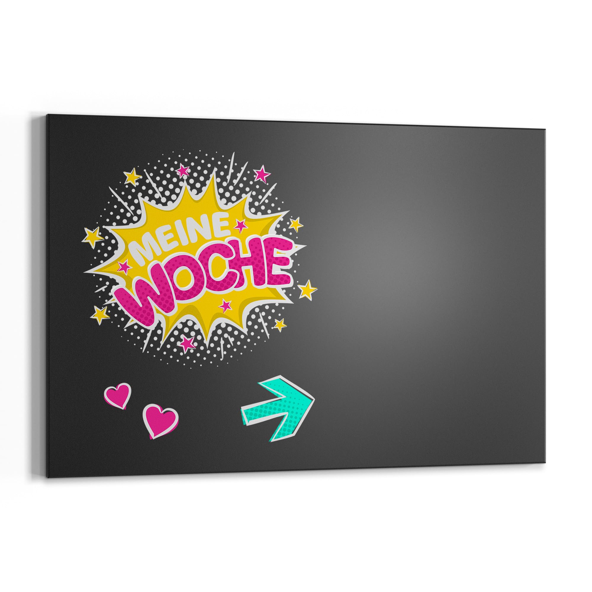 DEQORI Magnetyczna tablica do pisania kredą z nadrukiem UV, motyw "Mój tydzień w kolorze", prostokątna, 90 x 60 cm, metalowa tablica kredowa do pisania – dekoracja ścienna do kuchni, korytarza, pokoju