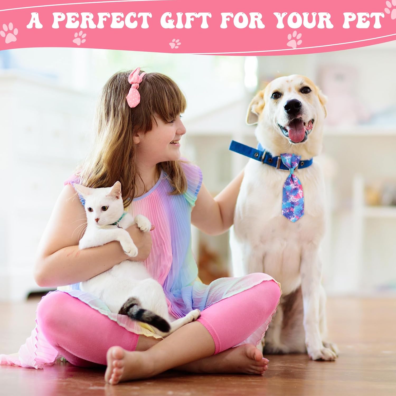 Reginary 100 Pieces Dog Bow Tie Collar Set Include 40 Dog Neckties, and 30 Puppy Bowties, 30 Collar Flowers, Adjustable Pet Ties Grooming for Small Medium Cats Pets Supply(Tie-dye)
