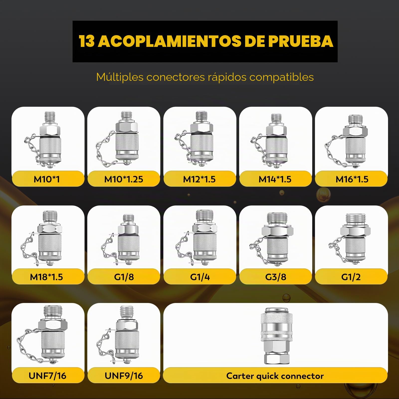 CGOLDENWALL Kit de Prueba de Presión Hidráulica, 5 Manómetros (10/100/250/400/600 bar), 13 Accesorios, 14 Conectores en T, 5 Mangueras, para Excavadoras/Construcción/Maquinaria/Minería