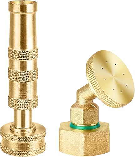 Boquilla de manguera de latón y juego de boquilla de rociador de manguera de jardín de 8 agujeros, resistente, rociador ajustable y chorro de alta