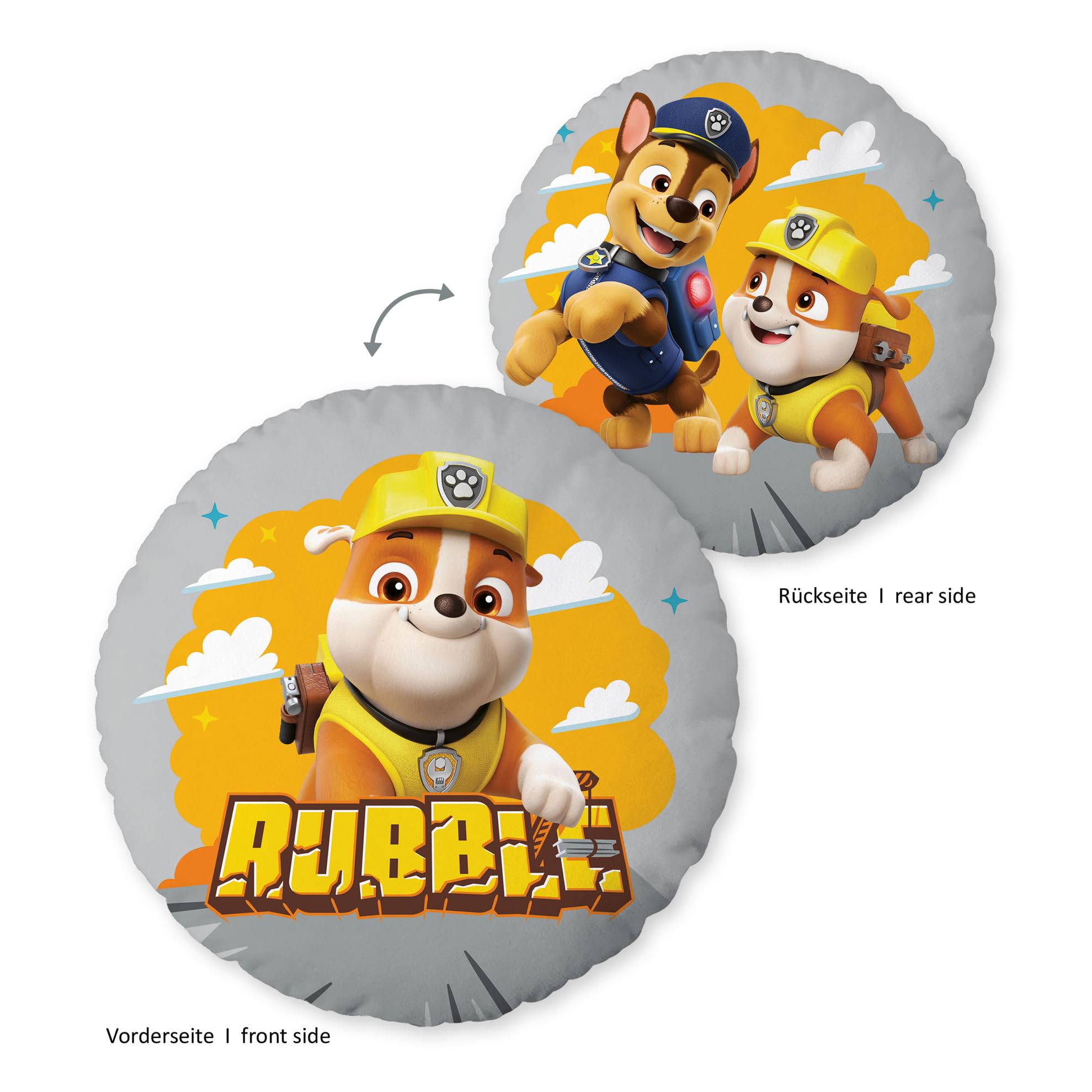 Herding Okrągła poduszka Paw Patrol, średnica 50 cm, miękka poduszka dekoracyjna do pokoju dziecięcego, 100% poliester