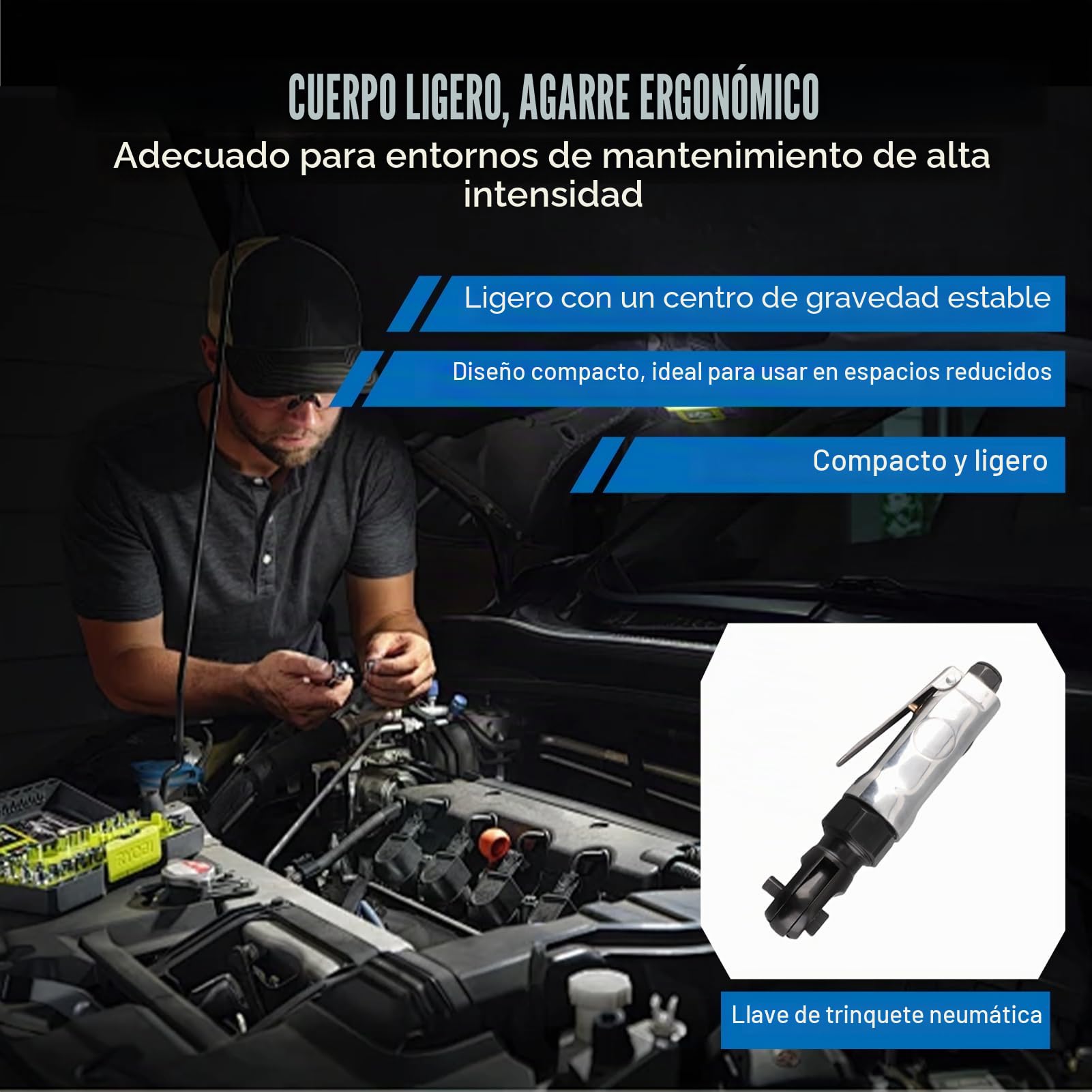 Trinquete de aire Mango recto Mini trinquete de aire Accesorio roscado de 1/4 de pulgada Llave de cabeza cuadrada de 3/8 de pulgada Herramientas neumáticas para trabajos
