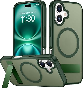 SPIDERCASE Magnetic for iPhone 16 Case,with [3 Stand Ways] [Military Grade Drop Protection] with Invisible Stand Shockproof Slim Phone Case for iPhone 16 6.1'',Dark Green