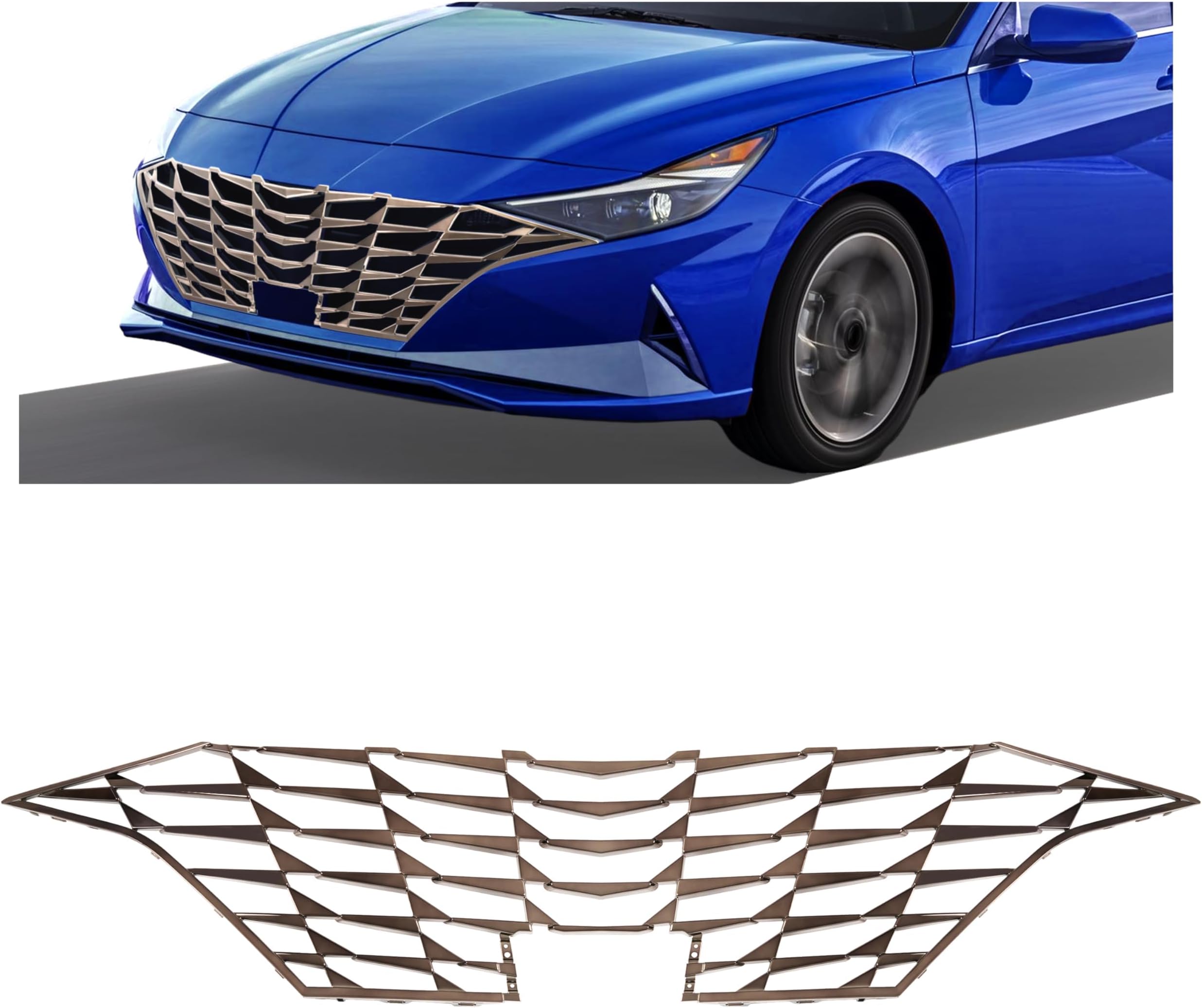 KUAFU Front Grill Support Cover Compatible with 2021-2023 Hyundai Elantra With Adaptive Cruise Control 86351-AA030 Upper Bumper Hood Grille Cover Chrome Silvery Replacement for HY1200274