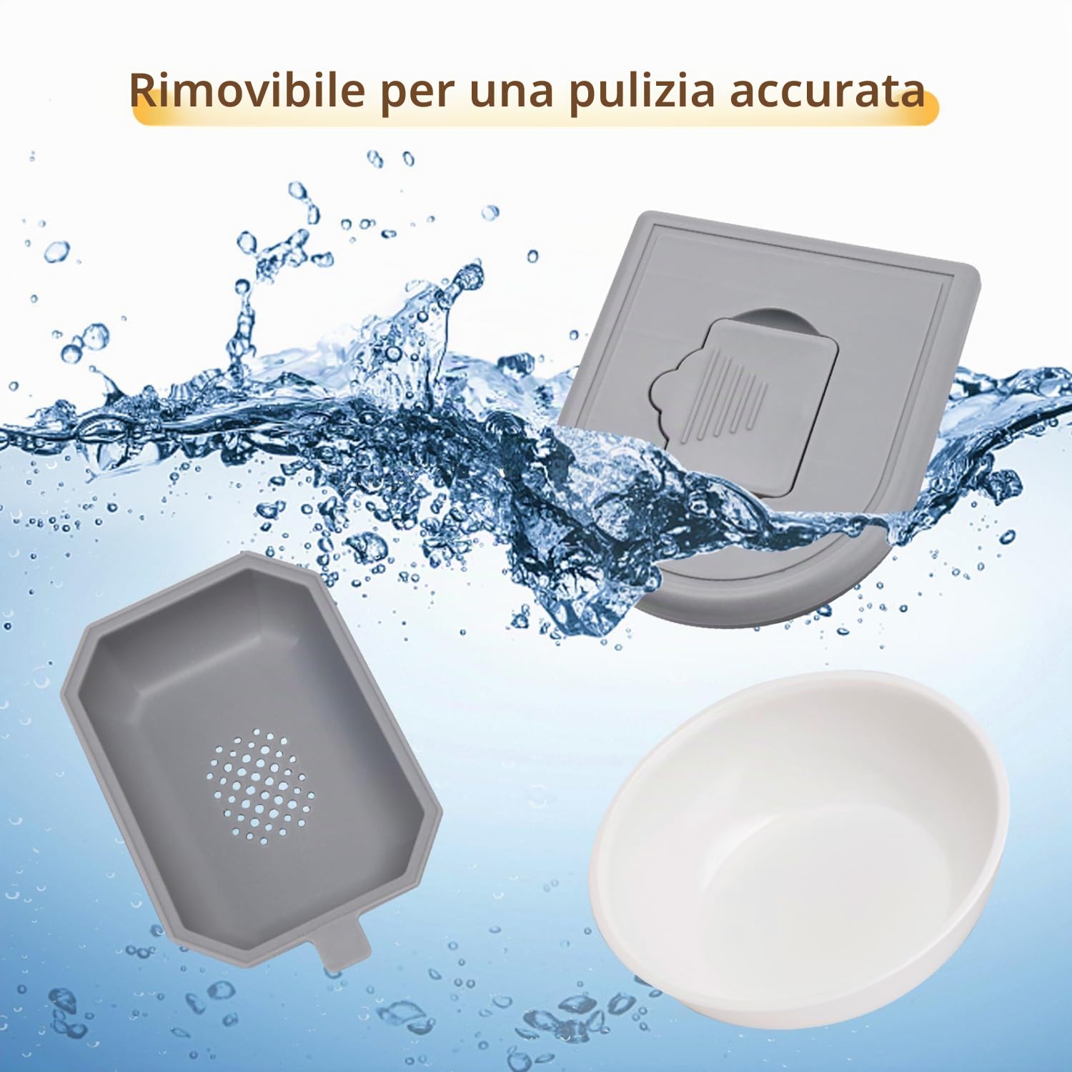 Nobleza Distributore Automatico e Distributore d'acqua per Gatti, Mangiatoia per Gatti a Gravità 2 in 1, 2,2L Dispenser Cibo Gatto e 1L Fontana d’Acqua, Dispenser Cibo Gatti Cani (Grigio)