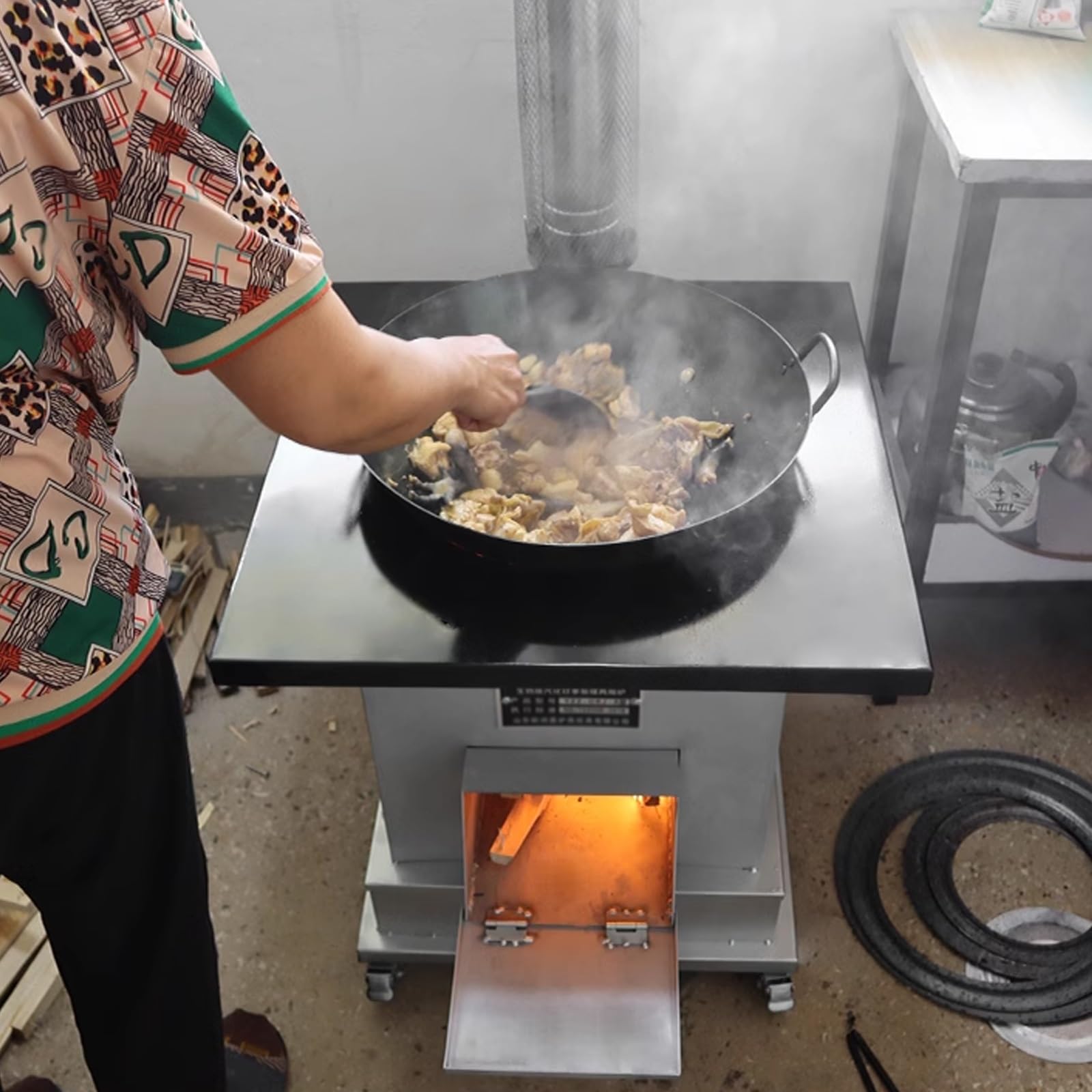 Stufa a Legna con Forno e Piano Cottura, Stufa a Pellet Piccola for Riscaldamento e Cottura, Stufa a Legna da Campeggio Mobile con Ruote，for Riscaldamento(40 * 40cm)