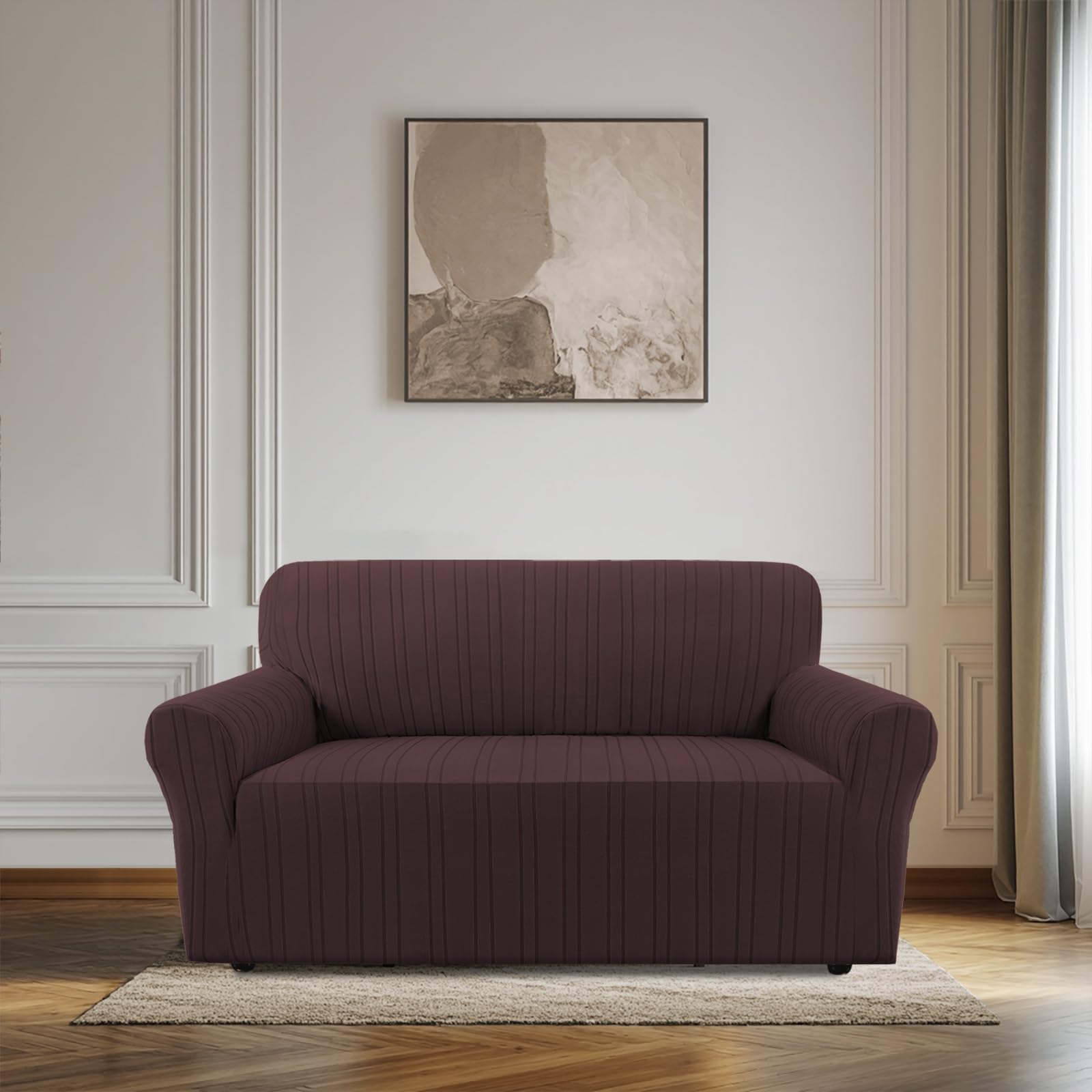 BellaHills High Stretch Sofa Covers 2 Seater Loveseat Sofa Cover Pets Friendly Non Slip Sofa Slipcovers for Living Room Couch Covers Washable Furniture Protectors (2 Seater, Brown)