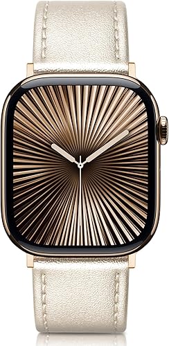 Vista 6 de Correa de cuero compatible con correas de Apple Watch de 1.496 pulgadas, 1.575 pulgadas, 1.614 pulgadas, 1.654 pulgadas, serie 10, correa de Champán