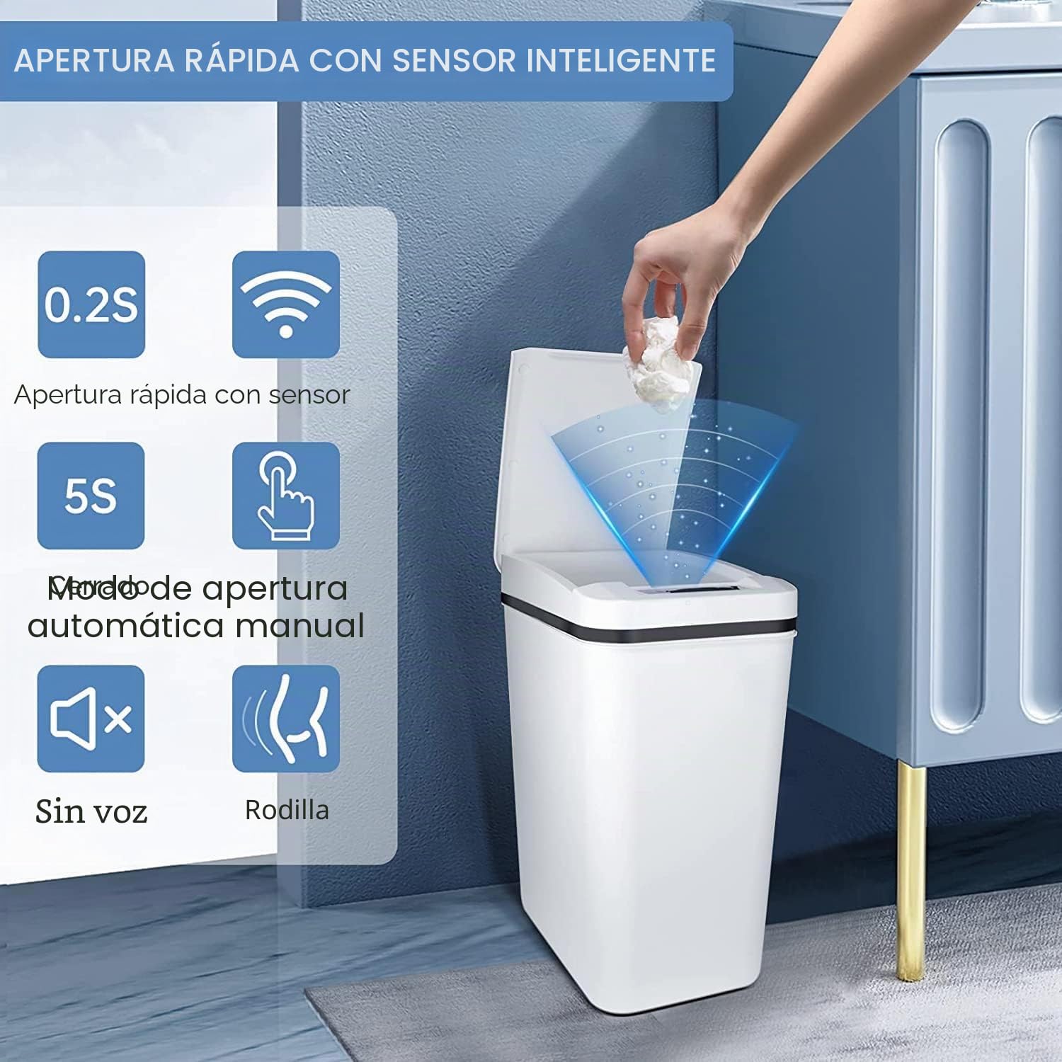 Cubo de Basura Automático con Sensor de Apertura Cubo para Cocina | Sensores Infrarojos Tapa Desmontable,Blanco,12 L Cubo de Basura Sin Contacto para Hogar Oficina Baño Cocina