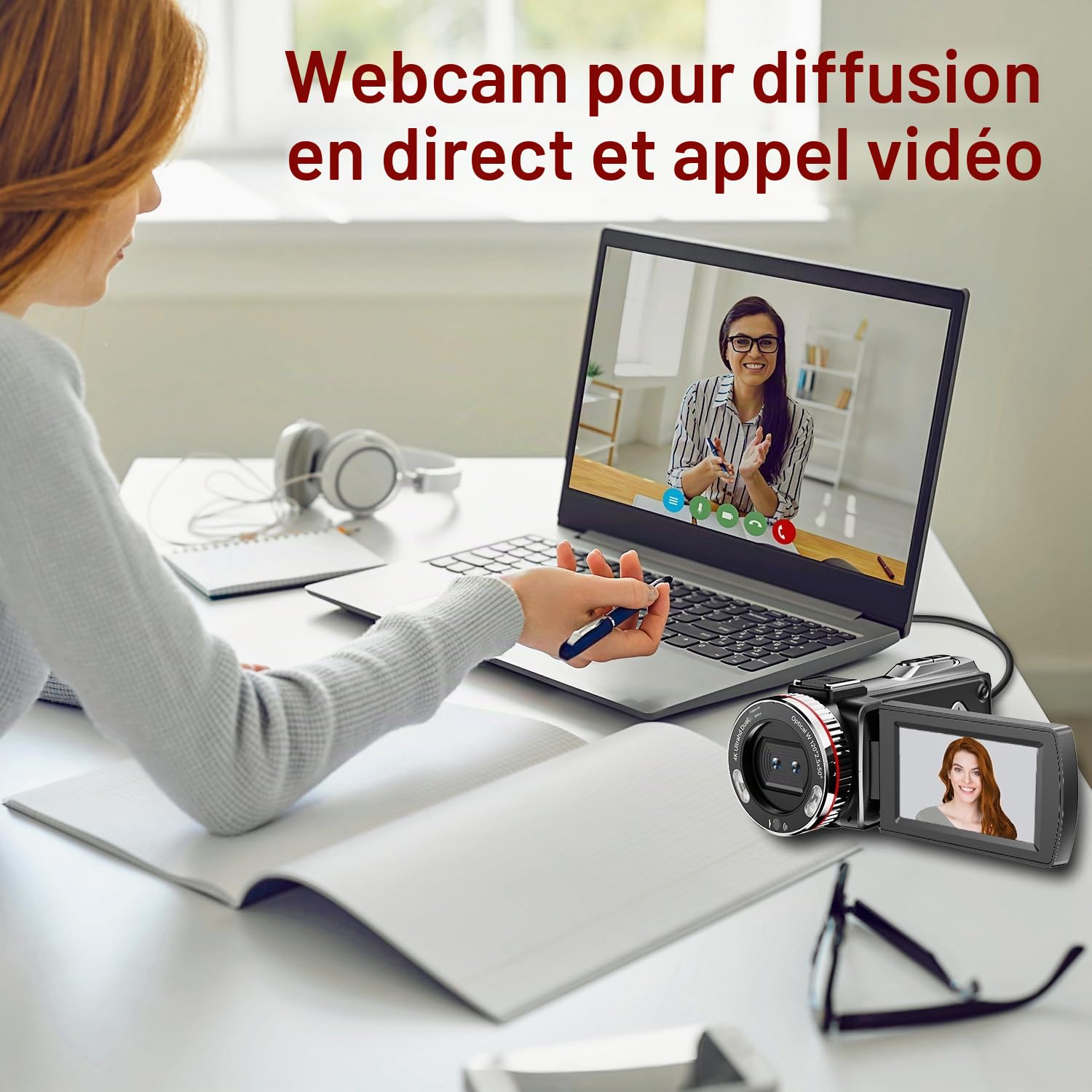 Caméra Vidéo 4K 64MP Caméscope Vlogging avec Écran Rotatif 270°, Carte 64 Go, Microphone, Stabilisateur, Télécommande, 2 Piles