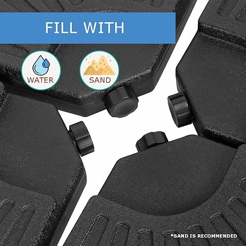 Miniatura 5 de AmazingForLess - Base de sombrilla de patio de 4 piezas, soporte voladizo resistente para paraguas de fácil llenado, placa base circular para