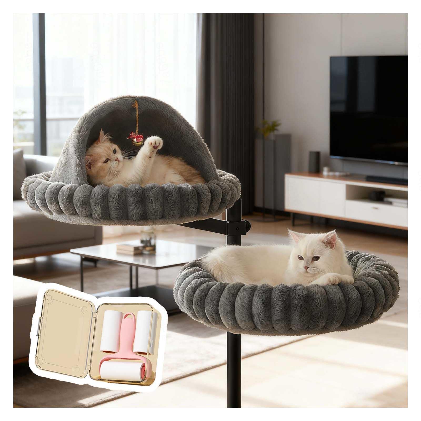 Cuccia Gatto Chiusa, Girevole a 360°, Altezza Regolabile Letto Gatto con 2 Tessuti Lavabili per Animali Domestici Fino a 20 kg,Gray