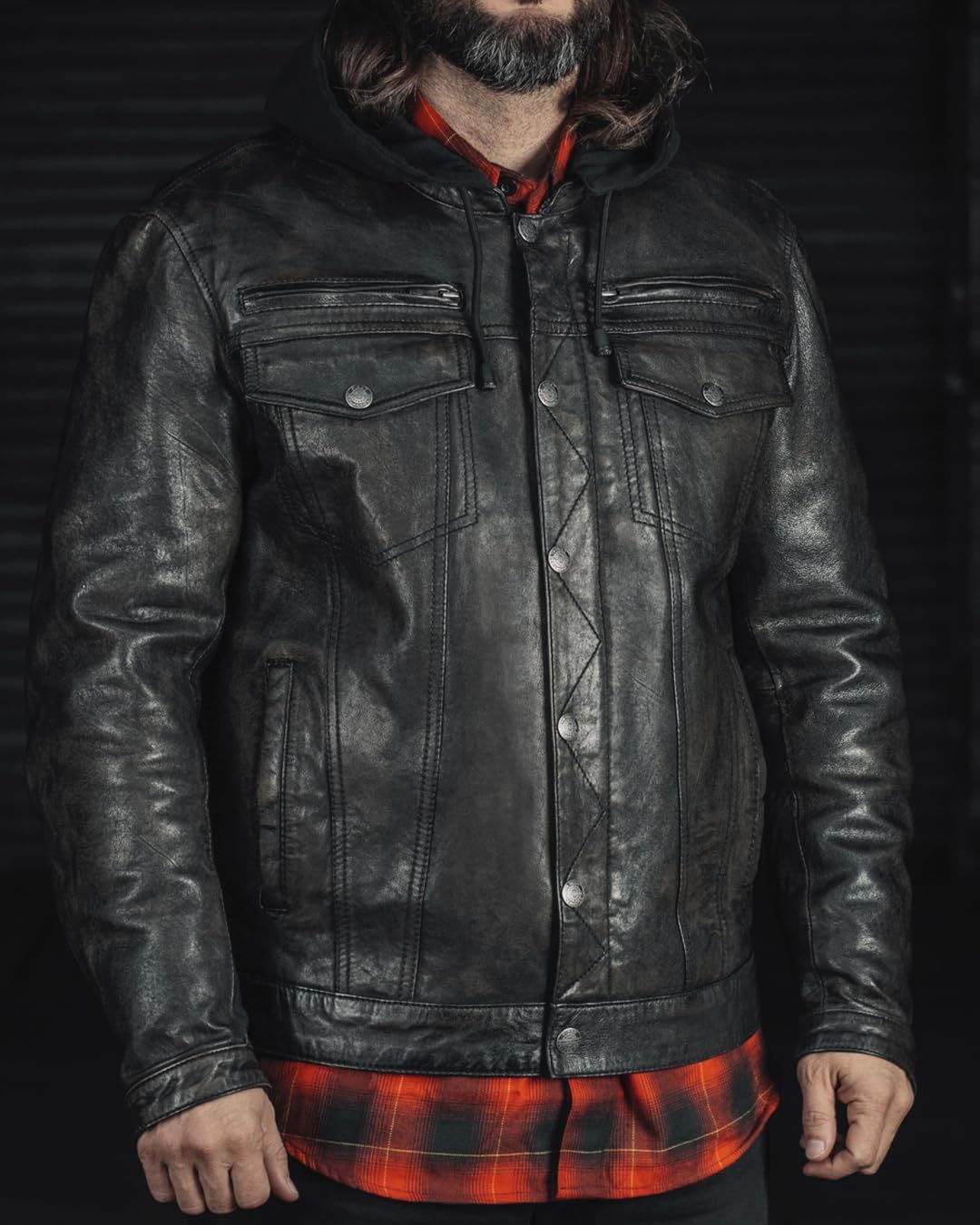 First Mfg Co - Vendetta - Men's Motorcycle Biker Riding Black Olive Leather Jacket - Image 2