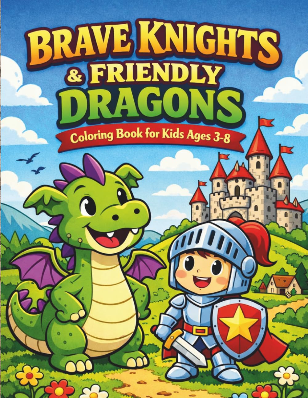 Brave Knights & Friendly Dragons Coloring Book for Kids