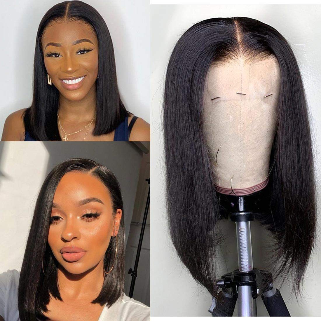Colorprincess Lace Front Human Hair Wigs Short Bob Straight Human Hair Wigs for Black Women Human Hair wig Brazilian Virgin Human Hair Pre-plucked with Baby Hair 13x4 Lace Frontal Wigs (16 Inch)