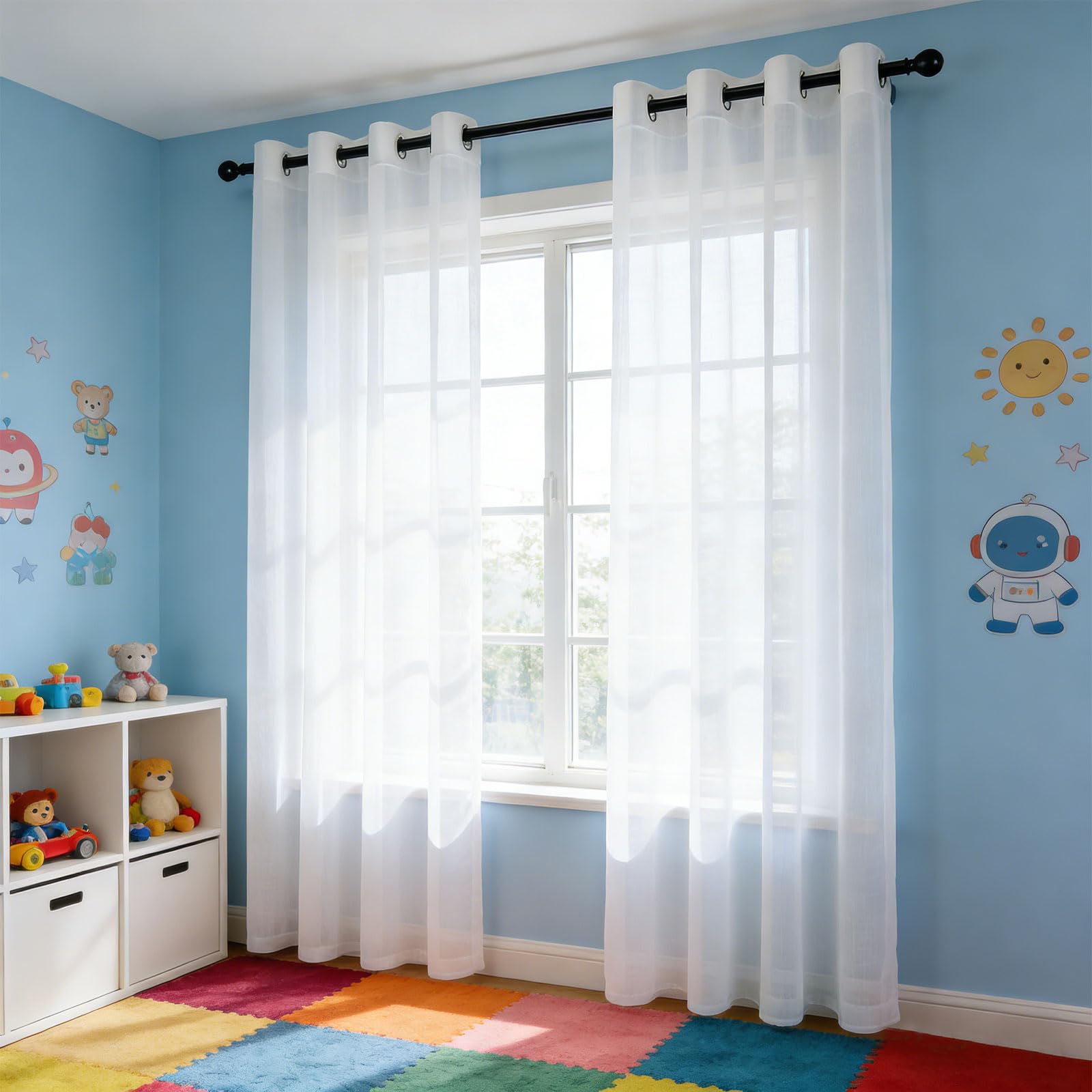 GUOJUN Gardinen Vorhänge mit Ösen 130 x 295 cm mit Ösen, Durchlässig, Dekoschal Transparenter Gardinen für Schlafzimmer Wohnzimmer, Weiß