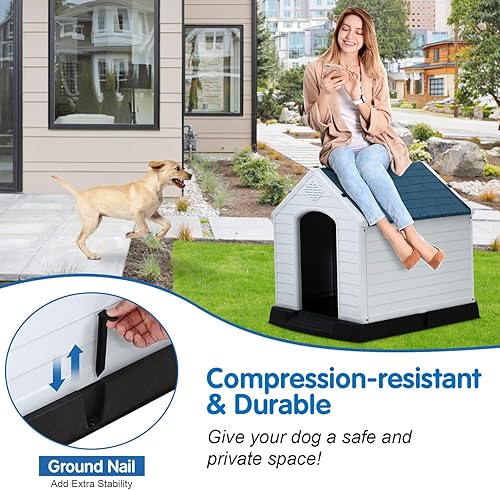 Miniatura 2 de BLKMTY Casa para perros pequeña al aire libre, resistente a la intemperie, casas para perros exteriores, de plástico duradero, refugio para