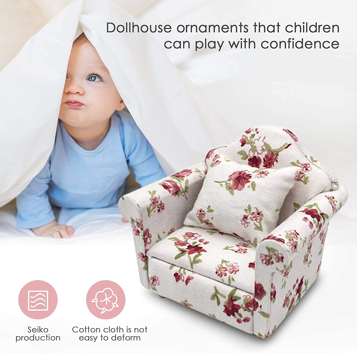 Sofá Para Casa De Muñecas 1:12 - Mini Mueble Con Cojín Y Estampado Floral