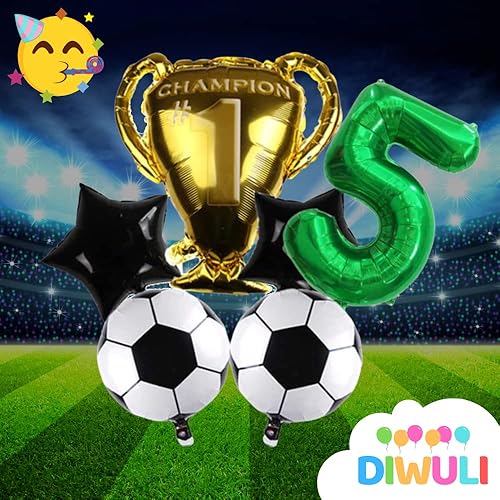Miniatura 2 de DIWULI Juego de campeones de decoraciones de fiesta de fútbol, globo verde número 5, globos de fútbol, decoraciones de fútbol, suministros de fiesta
