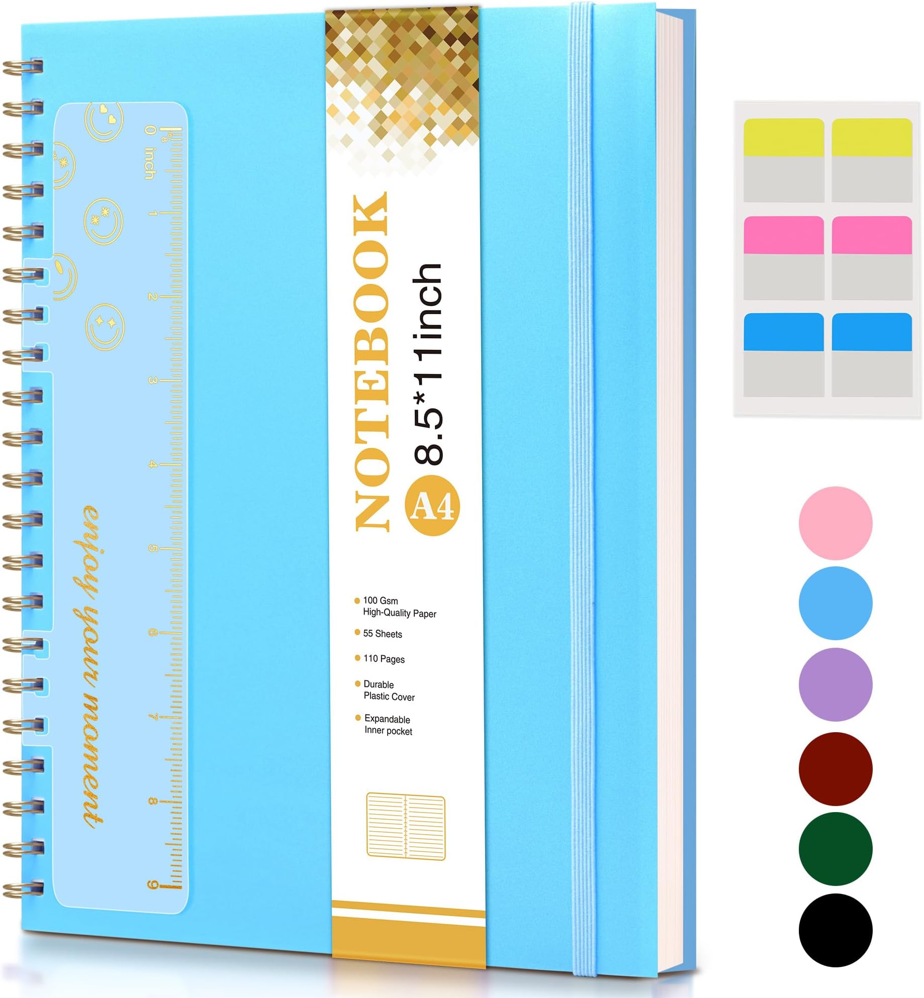 UEBZFOCS Spiral Notebook Journal 8.5” x 11”, Lined Notebooks for Women Men, A4 Large College Ruled Journal, 100 GSM Paper, Plastic Hardcover Spiral Bound Journals for Work School Business, Blue