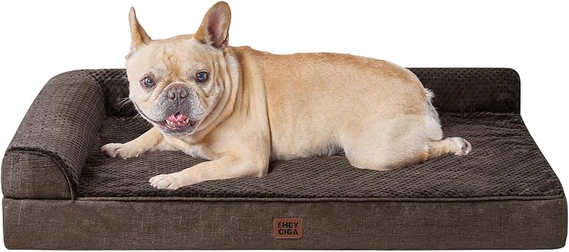Cama Ortopédica para Cães e Gatos com Espuma Memory Foam, Capa Removível Lavável e Base Antiderrapante EHEYCIGA 76,2 x 50,8 x 15,24 cm, Marrom