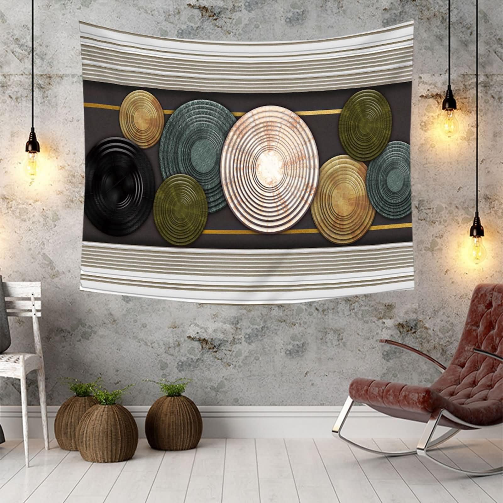 Homxi Wandteppiche Wandbehang 260 x 240 CM,Wandtuch Psychedelic Polyester Rund und Gestreifte Muster Schwarz Grün Braun Wandteppich Psychedelic