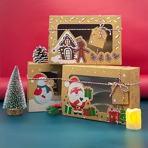 Miniatura 7 de PARSUP 24 cajas de galletas de Navidad con ventana de PVC, cajas de regalo de papel kraft para pasteles, cajas de chocolate, cajas para pasteles con