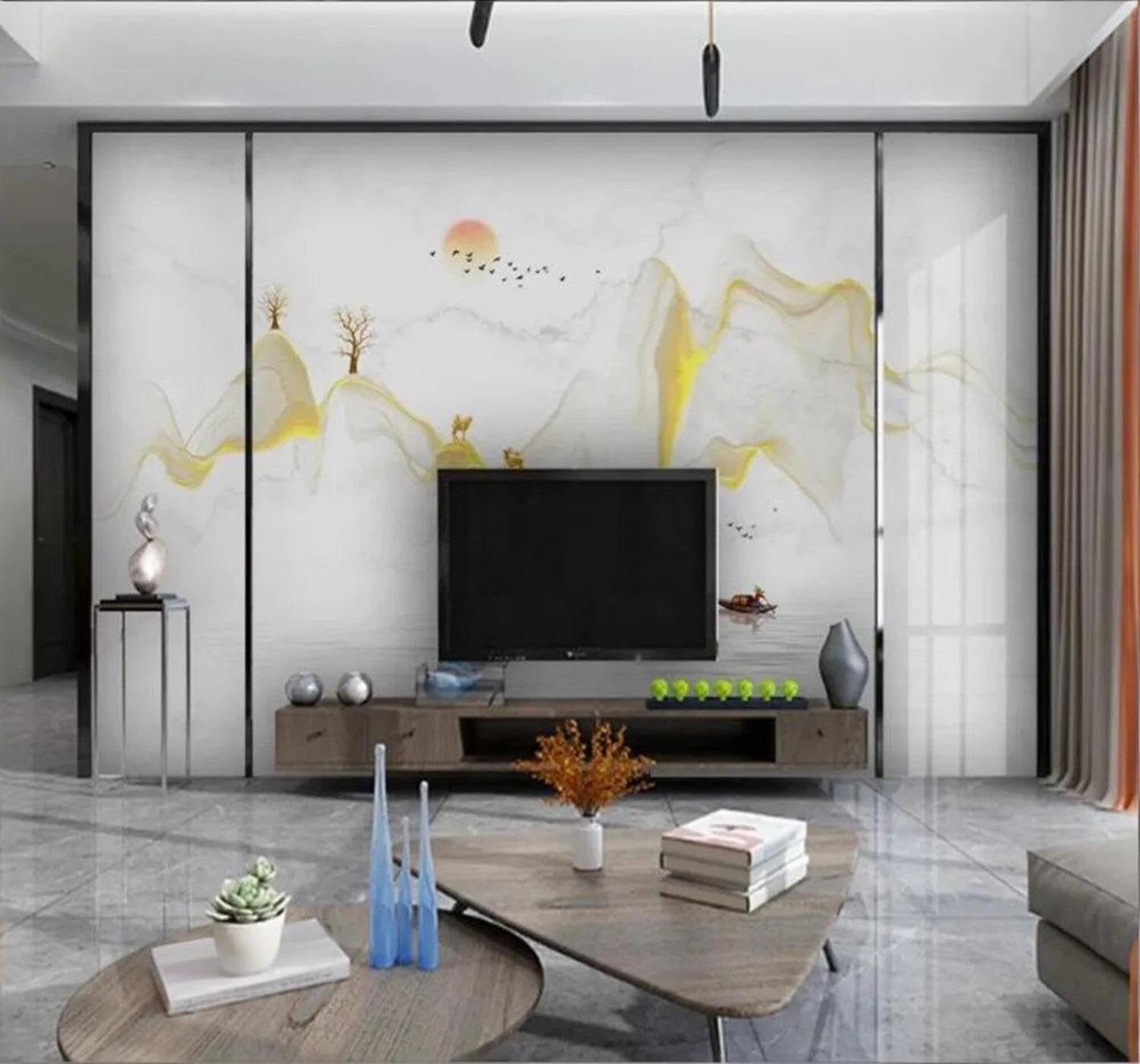 Tzxztt Minimalist Atmospheric Landscape Gold Faux Marble Modern 3D Wallpaper Premium Textured Silk Neutral Tones Material Ideal for Living Room Bedroom-150cm×105cm